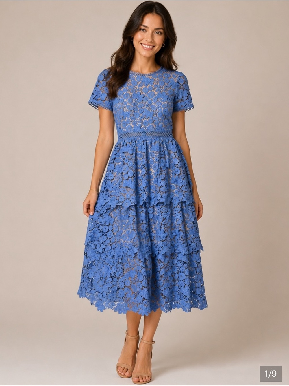 New Boutique Just Me Periwinkle Crochet Floral Lace MIDI /Maxi Size Large